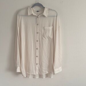 Express Boyfriend Cream Button-Up Shirt